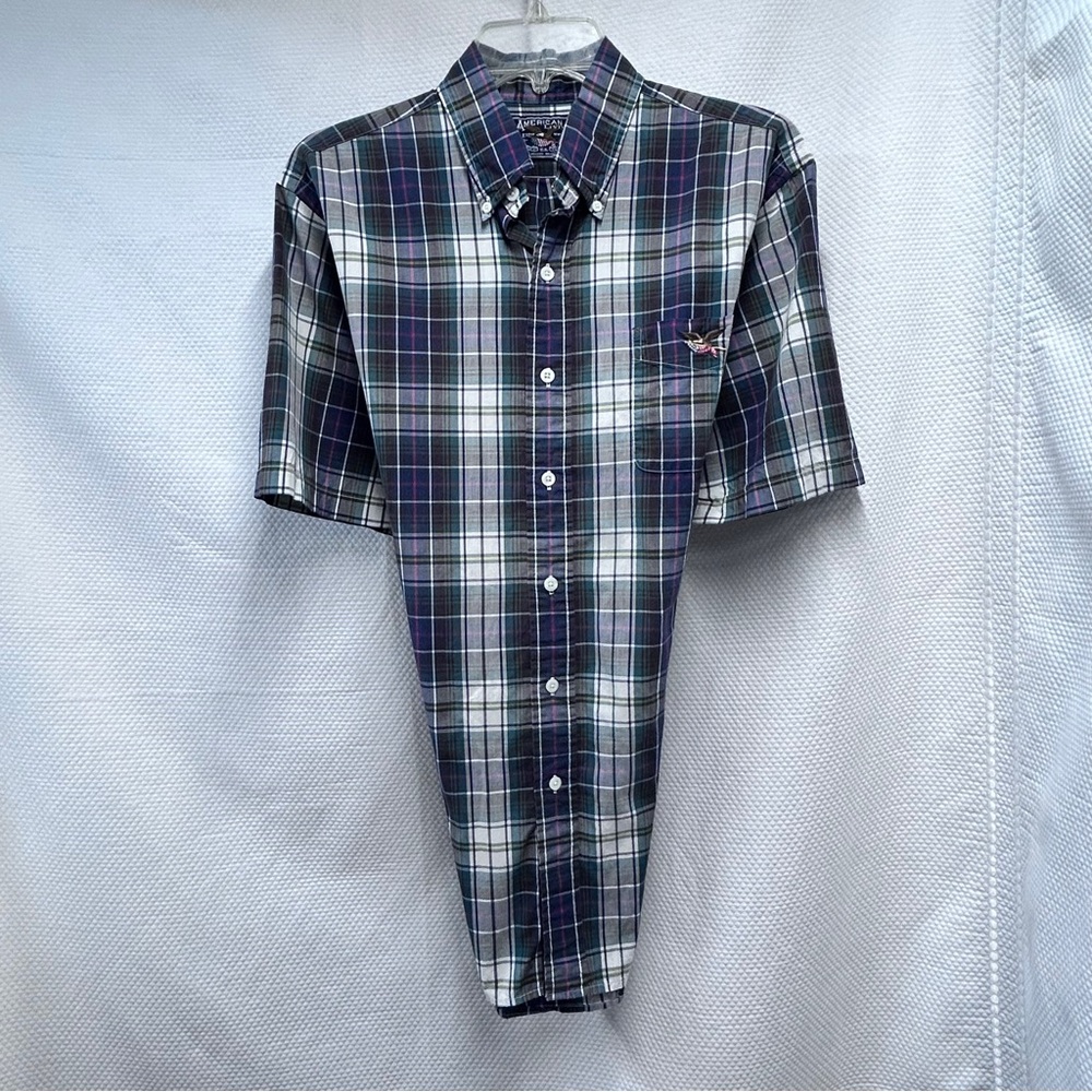 American Living Blue and Green Casual Button Down Shirt Large‎